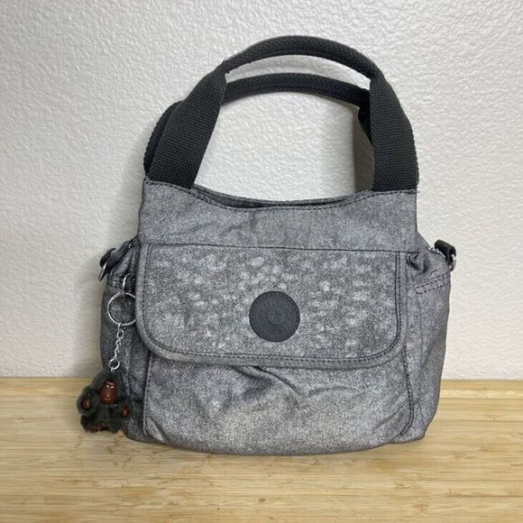 Kipling Handbags - Kipling Shoulder Bag Nylon Silver Grey Felix Mini Double Handle Tote Purse